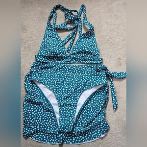 SHEIN Teal and White Polka Dot Bikini Set